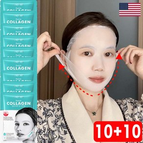 [미국기술] 안면거상 리프팅 마스크팩 브이라인 패치 저분자 콜라겐 미백 물광 주름 개선 탄력 보습 마스크팩, 20개, 1개입