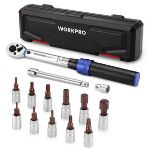 WORKPRO 1/4인치 토션렌치 케이스+13개 액세서리 자전거 수리 렌치 2-26N.m (헥스 비트 소켓 8pcs+Tox 비트 소켓 3pcs+1/4