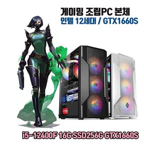 게이밍 PC i5-12400F 16G SSD256G GTX1660Super 게임용 조립 컴퓨터 윈도우10 롤 배틀그라운드 로스트아크 발로란트 오버워치