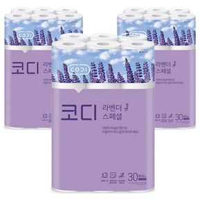 코디 3겹 라벤더 스페셜 롤화장지, 30m, 30롤, 3개