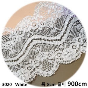 DKLACE-3020 / 자가드 스판 레이스 / (폭 8cm 길이 1yd / 5yd / 10yd기준), 1개, White