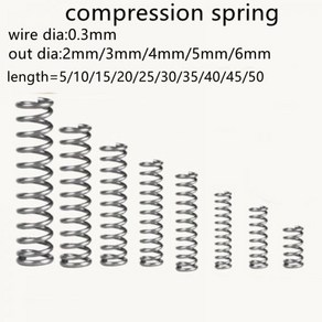 20 개 0.3mm 압축 스프링 외경 2mm 3mm 4mm 5mm 6mm 스테인레스 스틸 마이크로 소형 길이 5mm-50mm, [01] 0.3mm, [04] 5mm, [01] 25mm, 20개