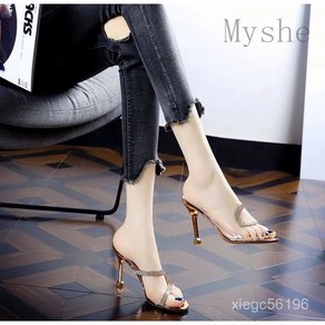 [Myshe]여름 샌들 힐 스틸레토 여성 큐빅 장식 슬리퍼 QJ326LTT327LT06, 220, 금색C