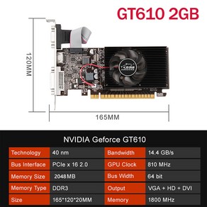 데스크톱 게임용 비디오 그래픽 카드 HDMI 호환 VGA DVI PCIE 16X 로우 프로파일 GT730 GT610 4GB 2 GB 1GB DDR3, GT610 2GB