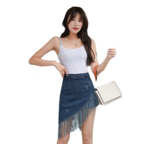 여성 바지 날씬한 사선 언발 수술 데님 치마바지 JoYouth