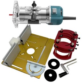 트리머가이드 라우터 리프트 시스템 및 알루미늄 테이블 삽입 플레이트 전기 트리머 목재 조각 슬로팅 머신 6 단 800W, 05 Black Set, 1개