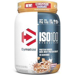 Dymatize ISO100 가수 분해 단백질 파우더 100% 분리 유청 시나몬 시리얼 20회분 글루텐 프리 190849, 1개, 610g