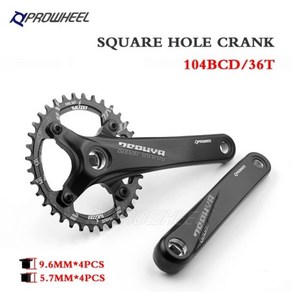 체인링 자전거 크랭크 PROWHEEL 사각 구멍 스프로킷 좁은 MTB 크랭크셋 104BCD 170mm 175mm 30 32 34 36 38 40 42 44 46 48 50 52T, Squae hole 36T, 1개