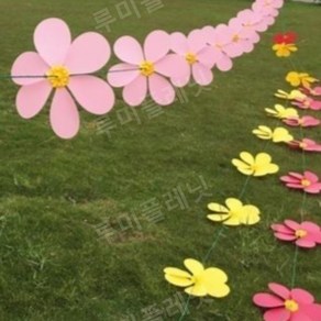줄바람개비 축제장 꽃축제 바람개비 만국기 가랜드 장식용 행사장 오색 10m, 꽃바람 끈-레드 10m 10송이