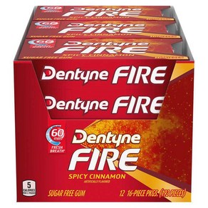 Dentyne Fire 덴타인 파이어 시나몬 계피 슈가프리 껌 16개 x 12팩