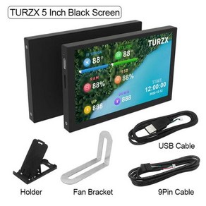 휴대용 미니 보조 서브 스크린 모니터 터치 디스플레이 가로 세로 모니터 USB PC 5 인치 IPS C타입 800x480 CPU GPU RAM HDD 음악 스펙트럼 분석 AIDA6, 없음, 3) TURZX Black