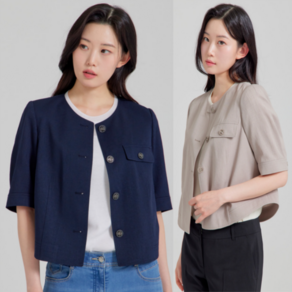 [지센창원]여성 퍼프소매 라운드 반팔자켓 2색 LFJKP403