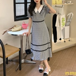 잇츠스타일 [L-4XL] 프릴 카라 라펠 A라인 슬림 여름 원피스