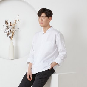 [BE THE CHEF]긴팔(7부겸용) 히든스냅 셔츠형 조리복(화이트)