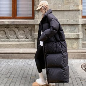 POMTOR 롱패딩 경량패딩 다운 오버핏 이불감 두툼한 자켓 여성 패딩점퍼 코트