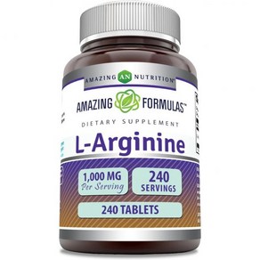 Amazing Fomulas L-Aginine 1000mg Tablets  Amino Acid Supplement fo Women & Men  Non-GMO  Glute, 1카운트(1팩), 1개, 240정