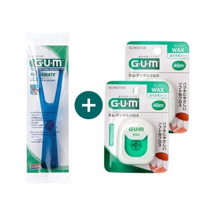 GUM 프로스메이트 치실 핸들 1개+치실 2개 세트, 치실핸들 1개+평평한치실 2개, 1개, 1개입, 50m