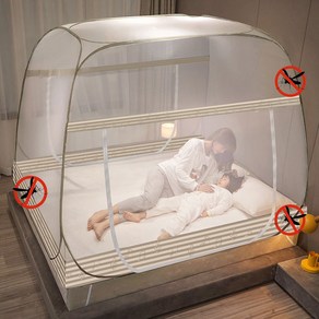 YANGTA [2025 신상] 원터치 모기장 침대용 360도 풀커버 자동설치 접이식 몽골텐트형 모기장, 노란 음표