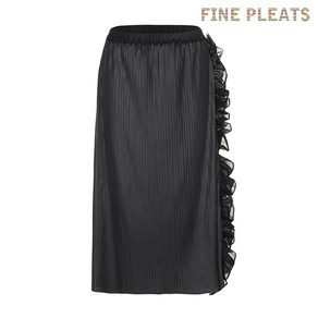 [FINE PLEATS] 피네 플리츠 프릴 배색 플레어 스커트 챠콜