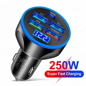 PD 및 QC 30 100W 5포트 차량용 고속 충전기, Black, 1개