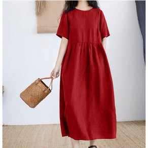 COBOTOR 여성 린넨 원피스 라운드넥 오버핏 a라인 캐주얼 여자 봄 여름 가을 반팔 롱원피스 linen dress women XK0104