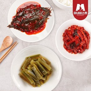 [마녀바스켓] 밥도둑 3종 반찬 궁채장아찌 1kg+무말랭이 1kg+깻잎무침 1kg, 1개, 1kg