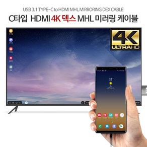 펜타그램 C타입 to HDMI 스마트폰 TV 모니터연결 MHL 미러링 케이블 2M 3M, 비충전:2M_블랙+그레이, 1개