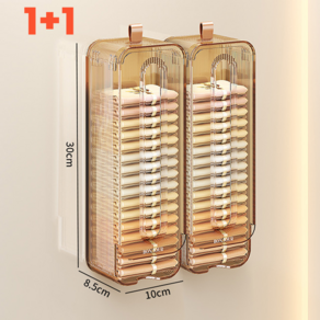 홈프 무타공 벽걸이 속옷 양말 정리함, 1개, 투명 브라운 1+1