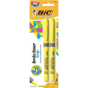 BIC 브라이트 라이너 그립 형광펜 끌 팁 1.6mm 클래식 옐로우 2인용 팩 학용품 및 사무용품용 최고의