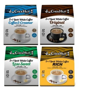 말레이시아 첵헙 이포 Chek Hup 화이트커피레스스위트 4종 Chek Hup White coffee Ipoh Less Sweet, 4 레스, 12개입, 1개