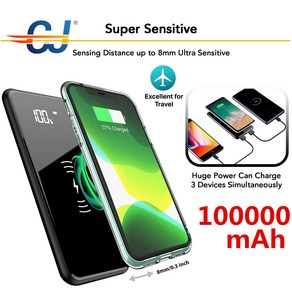 CJ® 100000mAh 외부 배터리 팩 휴대용 2USB 전원 은행 미니 예비 배터리 초박형 미니 전원 은행, 검은 색