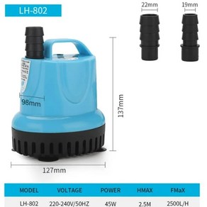 소형 미니 펌프 배수용 수중 펌프 2마력 220v 양수기 101825456085105w 600-4500lh 잠수정 워터 수족관 물고기 연못 탱크 주둥이 마린 온도 제어 176, 1개, LH-802 45W, EU 플러그