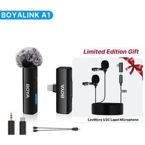 강의용무선마이크 블루투스헤드 게임교육라이브 BOYA BOYALINK iPhone Andoid 스마트폰 DSLR 카메라 PC 컴퓨터용 라발리에 마이크 게임 스트리밍 Vlog You, BOYALINK A1-GIFT