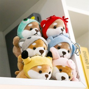 모자쓴 시바 이누 인형 백팩 키링 열쇠고리 키홀더 6옵션 [Shiba Inu Hoodie Animal Doll Backpack Key Ring 6 Options], 개구리(Fog)