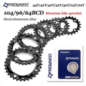 PROWHEEL 산악 자전거 체인링 라운드 체인휠 MTB 스프로킷 크라운 64BCD 96BCD 104BCD 22T 24T 30T 32T 40T 42T 44T, 2)64BCD 22T 10S STEEL, 1개