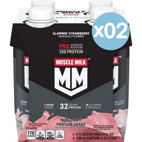 Muscle Milk 머슬밀크 프로 프로틴 쉐이크 슬래민 스트로베리 32g 함유 330ml 4개입 2팩 Po Potein Shake Slammin' Stawbey, 2개