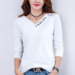 [세인트이브] T8063 브이넥 슬림핏 레터링 여성 긴팔티셔츠