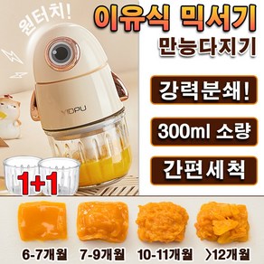 이유식 믹서기 300ml 소형 초퍼 고속 유리 멀티 다지기 6칼날 한끼용량, 더블컵세트, 1개