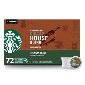 스타벅스 디카페인 하우스블렌드 큐리그 캡슐커피 72입 Stabucks Decaf House Blend Coffe K-cups fo Keuig 72 Counts, 12g, 1개