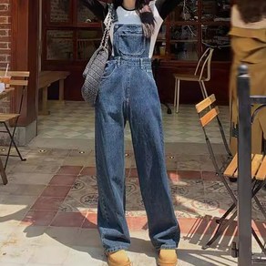 M~XL 와이드 롱 연청 데님 멜빵바지 오버롤 점프수트 Women's jeans 비보뉴