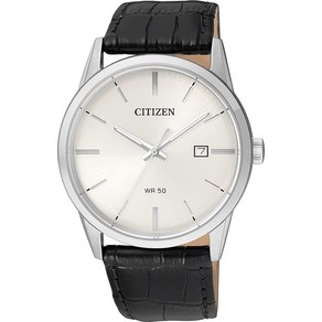 Citizen 쿼츠 남성용 시계 스테인리스 스틸 가죽 스트랩 캐주얼 블랙 (모델: BI5000-01A) 실버톤 클래식