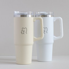 곰돌이 대용량 보온보냉 스텐레스 핸들 텀블러 30oz 900ml, 베이지, 1개