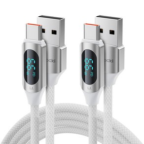 TOOCKI 툭키 알루미늄 합금 LED 디스플레이 USB A-C타입 초고속 충전 케이블, 2m, 화이트, 2개