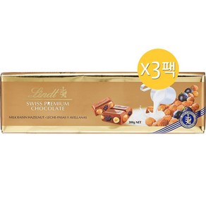 린트 스위스 프리미엄 밀크 초콜릿 헤이즐넛&건포도 함유 300g x3개, 3개