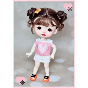 #포켓 16cm 옷( 화이트하트 원피스 2종세트 )[마구샵]#구체관절인형#bjd#인형옷#유딩이#도리스돌#포켓돌, 1개