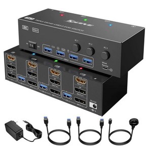 KCEVE KVM 스위치 3 컴퓨터 모니터 3 개 HDMI 및 디스플레이 포트 USB 3.0 KVM 스위처 3 PC용 트리플 모니터 DP KVM 8K 30Hz 4K 144Hz, 1) US plug, 1) US plug