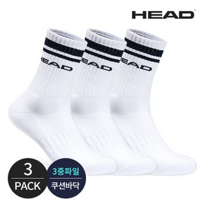 (국내생산)HEAD 헤드 남성 스포츠 프로퍼포먼스파일 넥라인 로고 크루삭스 3P_WH