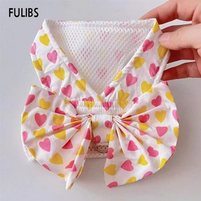 FULIBS 하트 패턴 강아지하네스 큰리본 가슴줄 여름강아지옷, 옐로, 1개