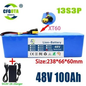 전기 자전거 스쿠터용 리튬 이온 배터리 팩 13S3P 48V 100000mAh 100Ah 1000W BMS 54.6V, 1개