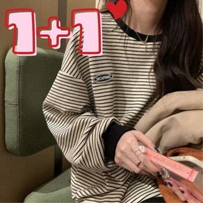 [1+1] 오버핏 스트라이프 맨투맨 롱티셔츠 긴팔